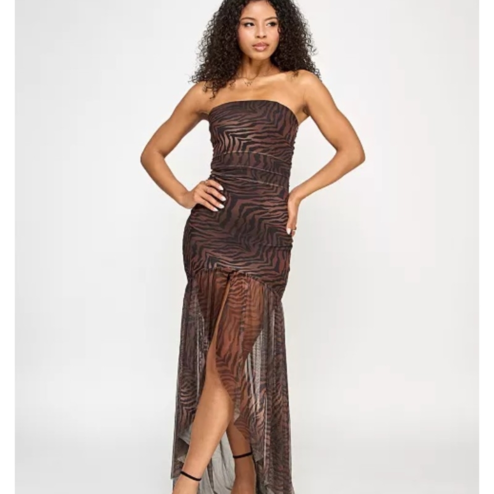 Chic Strapless Zebra Print Dress *142#